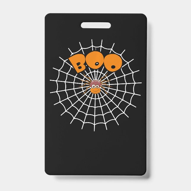 Crachá Engraçado Boo Spider Web Halloween Longa Capa (Frente)