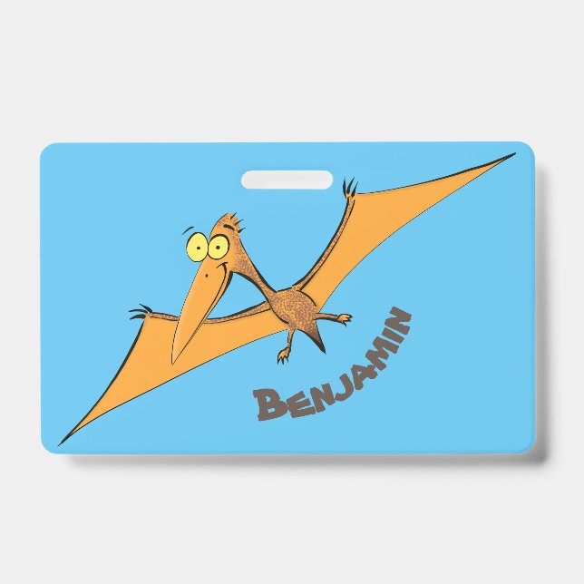 Crachá Engraçado pterodáctilo voador laranja desenho anim (Frente)