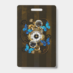 Crachá Engrenagens Steampunk e Borboletas Azuis