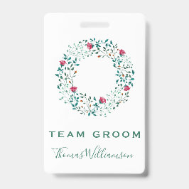 Crachá Equipe Groom Rustic Floral & Coroa de Folhagens Ca