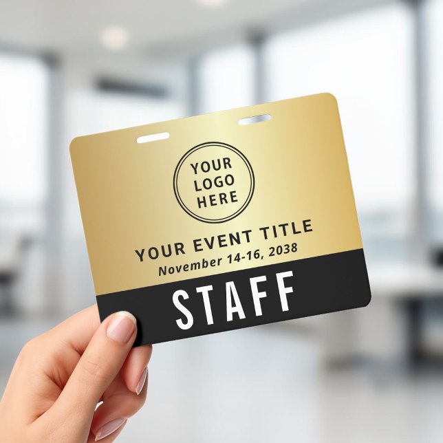 Crachá Equipe VIP de Funcionários Fornecedor Evento ID Bl (Logo Staff VIP Crew Vendor Black Gold Event ID Badge)
