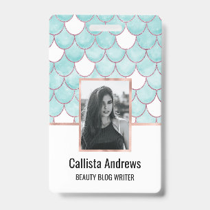 Crachá Escamas de sereia em glitter rosa azul-turquesa ág