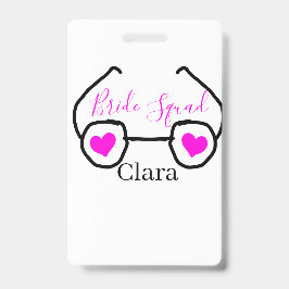 Crachá Esquadra de noiva rosa preto óculos de natação cor