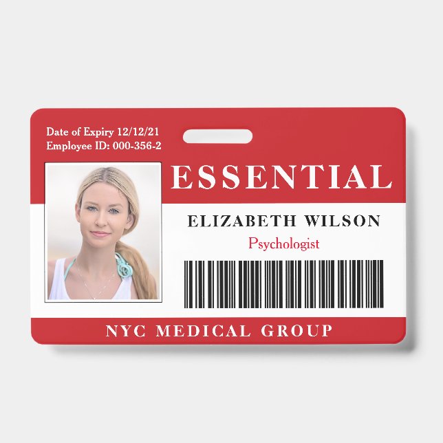 Crachá Essencial | ID de Foto do Funcionário Moderno (Frente)