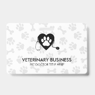Crachá Estetoscópio Coração Pata Veterinário Cinza Pet 