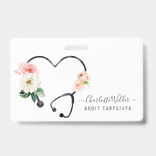 Crachá Estetoscópio Floral de Saúde para Enfermeiros Cuid