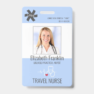 Crachá Estetoscópio Médico Azul ENFERMEIRA DE VIAGEM