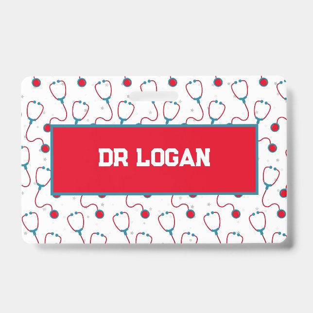 Crachá Estetoscópio personalizado com nome do médico pres (Frente)
