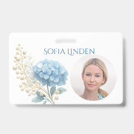 Crachá Estilista de Eventos Hydrangea Azul Claro Aquarela