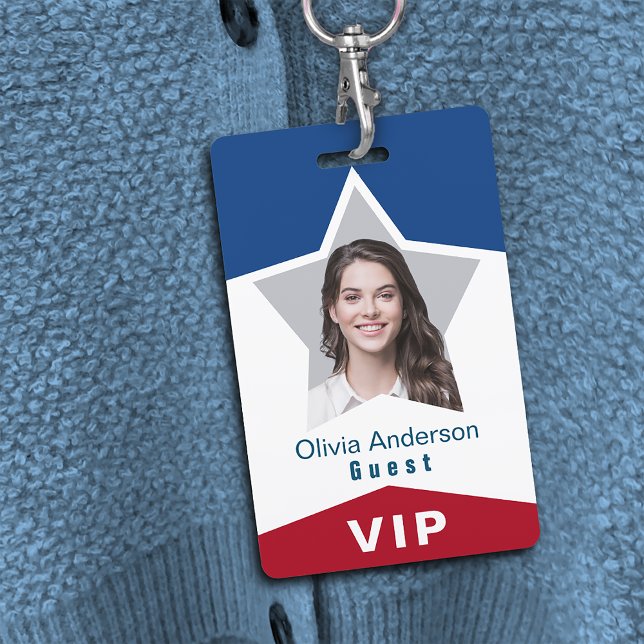 Crachá Estrela Vermelho Branco Azul ID de Foto VIP (Criador carregado)