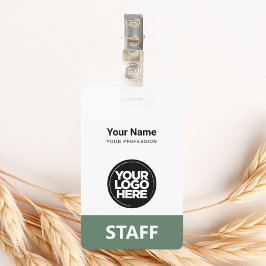 Crachá Etiqueta de Funcionário Verde Salvia Logotipo da E