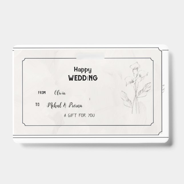 Crachá Etiqueta de Presente de Casamento de Beige Elegant (Frente)