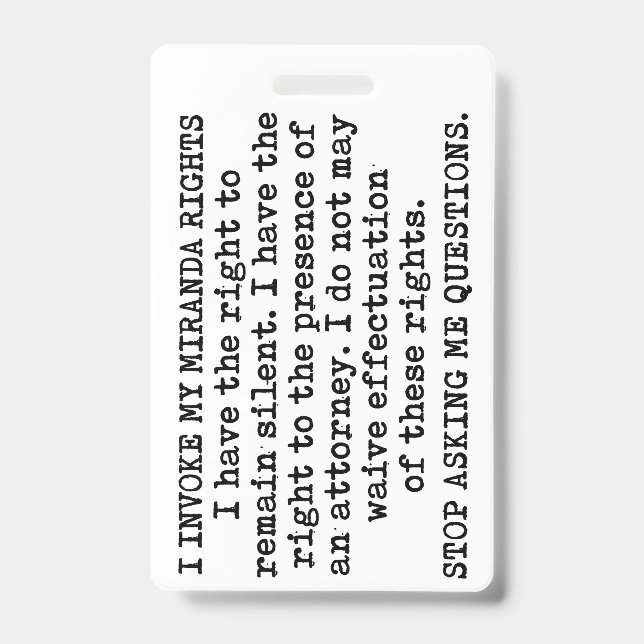 Crachá Eu Invoco Meus Direitos De Miranda/Eu Não Concordo (Frente)