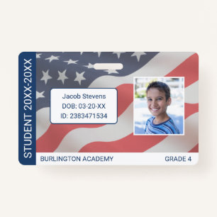 Crachá EUA Flag Student ID Homeschool ou Private School