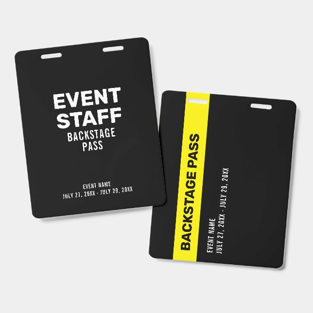 Crachá Event Staff Backstage Pass Employee ID Badge (Frente e verso)
