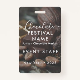 Crachá Event Staff Photo Custom Chocolate Festival Name 