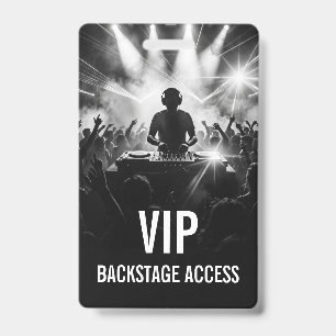 Crachá Evento de Acesso VIP de DJ Party em Preto e Branco
