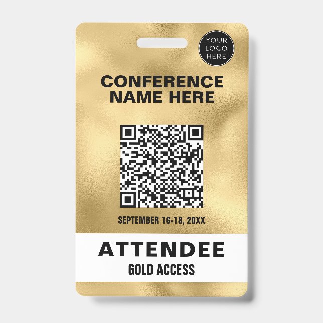 Crachá Evento de Conferência com Código QR em Folha de Ou (Frente)