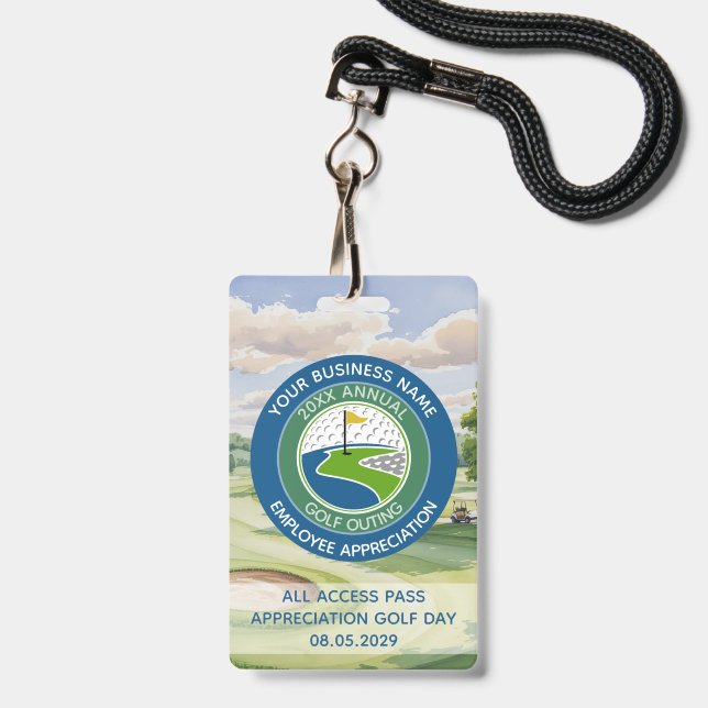 Crachá Evento de Golfe de Apreciação aos Funcionários com (Frente com cordão)