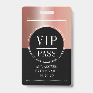 Crachá Evento VIP Acesso Total Rose Gold Metálico Preto