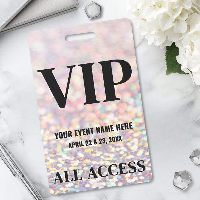 Crachá Evento VIP com Brilho Holográfico (Holographic Glitter Event VIP Badge)