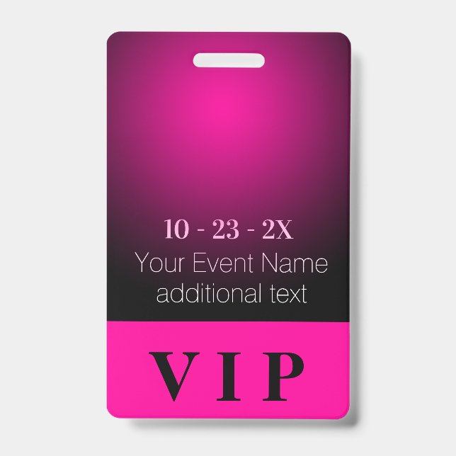 Crachá Evento VIP com Gradiente Rosa Neon e Preto (Frente)