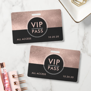 Crachá Evento VIP de Acesso Total Brilho Rosa Dourado Met