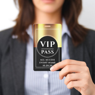 Crachá Evento VIP de Acesso Total Metálico Dourado Preto