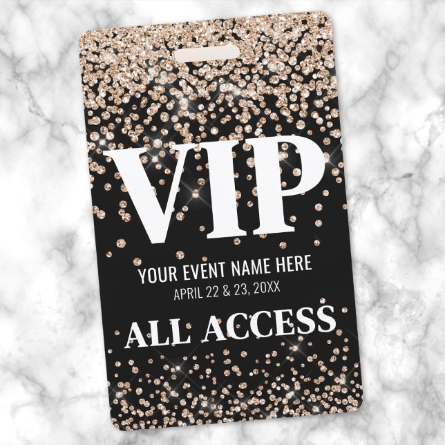 Crachá Evento VIP Preto Dourado (Gold Black VIP Event Badge)