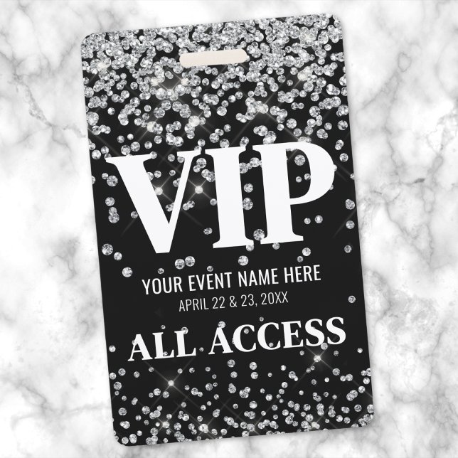 Crachá Evento VIP Silver Glitter (Silver Glitter VIP Event Badge)