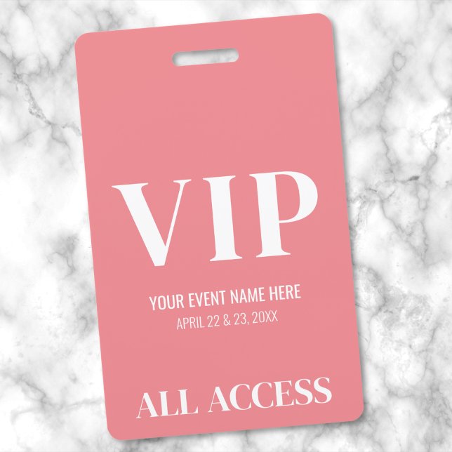Crachá Evento VIP Simples Rosa de Meninas Acesso Total (All Access Girly Pink Simple VIP Event Badge)