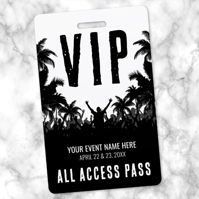 Crachá Evento VIP Tudo Acesso Preto Branco (All Access Black White Event VIP Badge)