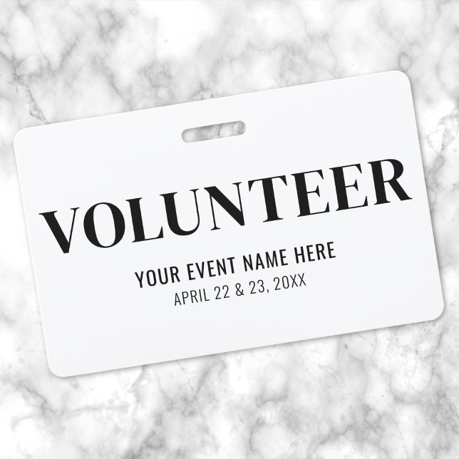 Crachá Evento Voluntário Preto e Branco (Black White Volunteer Event Badge)