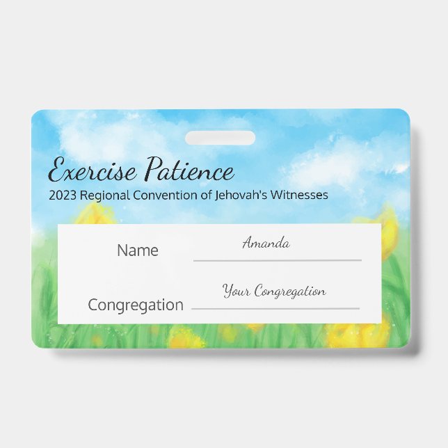Crachá Exercite Paciência Nome Personalizado na Convenção (Frente)