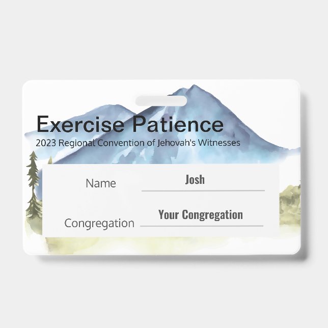 Crachá Exercite Paciência Nome Personalizado na Convenção (Frente)