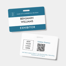 Crachá Exhibitor Name Badge QR Black White Custom Logo ID