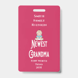 Crachá Family Reunion Award Baby Boy Newest Grandma 