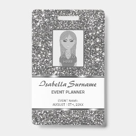 Crachá Faux Textura de Brilho Prateado e Texto Personaliz