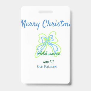 Crachá Feliz natal arco verde azul adicionar nome da famí
