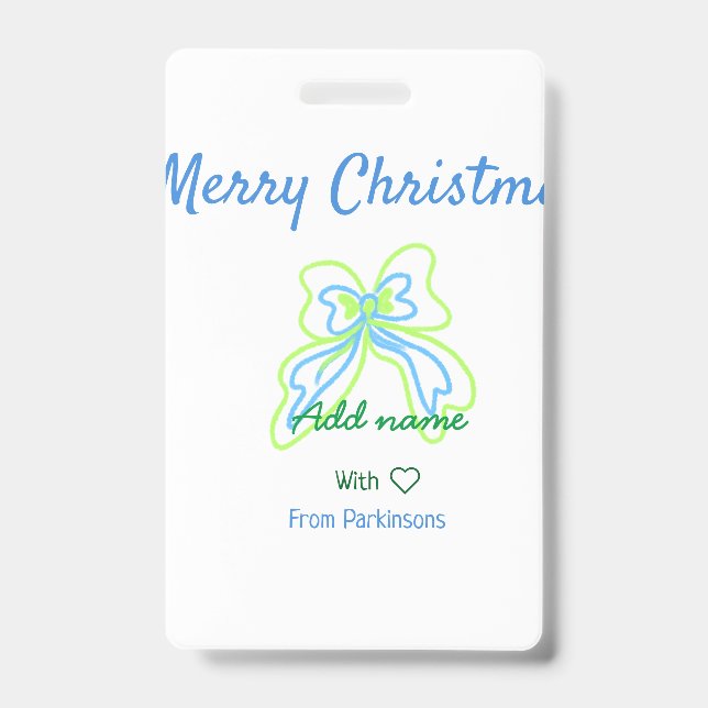 Crachá Feliz natal arco verde azul adicionar nome da famí (Frente)