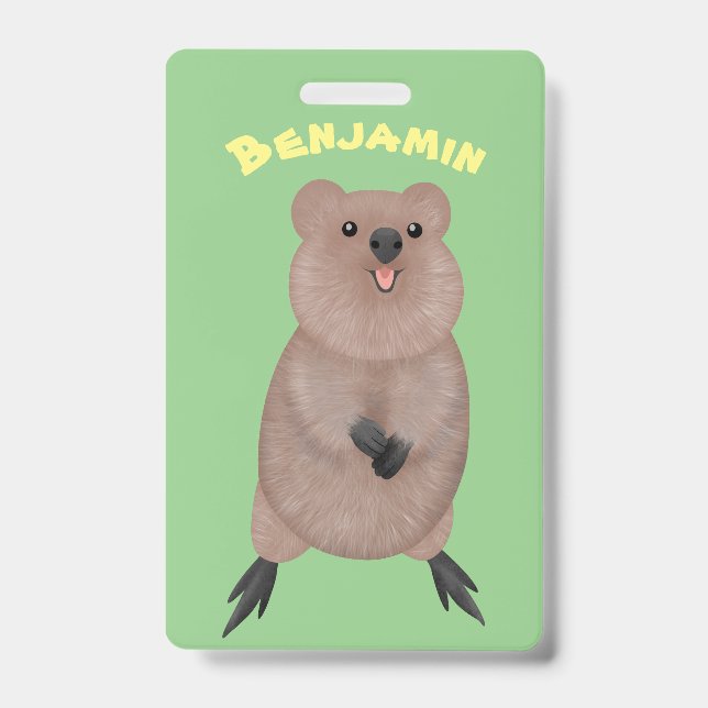 Crachá Feliz sorriso, design de desenho animado de quokka (Front)
