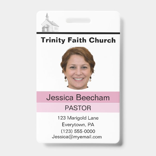 Crachá Female Pastor Custom ID Badge (Frente)