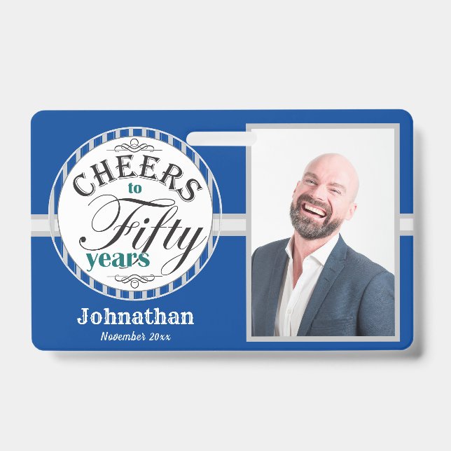 Crachá Festa de 50 anos Um Azul Foto (Frente)