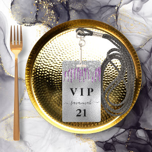 Crachá Festa de aniversário púrpura púrpura gotas vip