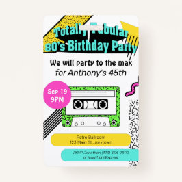 Crachá Festa de aniversário Totalmente Tubular de anos 80