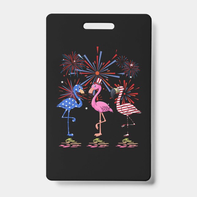 Crachá Flamingo Bandeira Americana Para 4 de Julho (Frente)