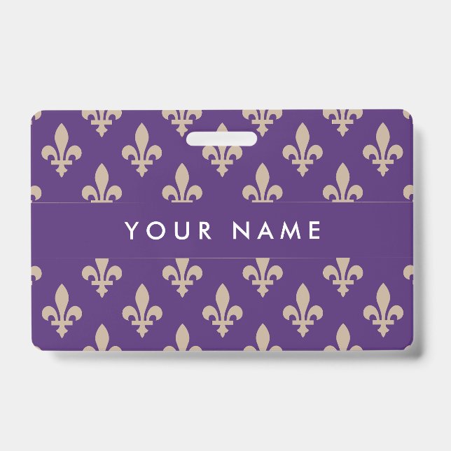 Crachá Fleur de Lis Pattern, Francês, Real, Creme, Roxo (Frente)