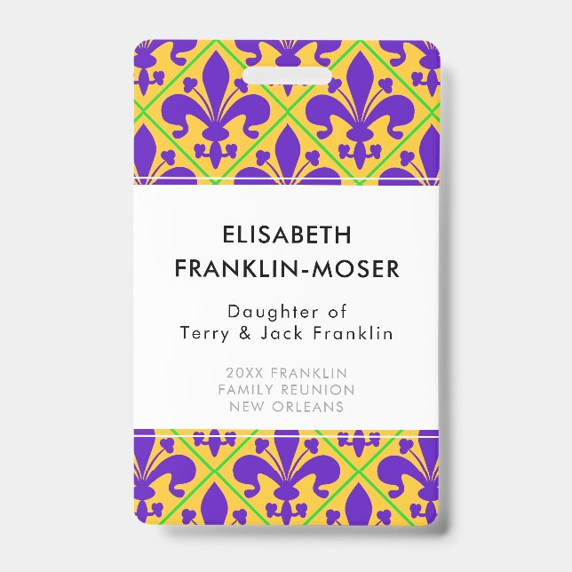 Crachá Flor de lis de Nova Orleães do partido do carnaval (Frente)