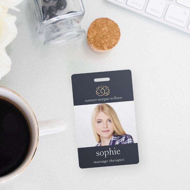 Crachá Flor de Lótus Dourada Foto & Nome (Criador carregado)