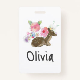 Crachá Floral Pink Woodland da Menina Personalizada
